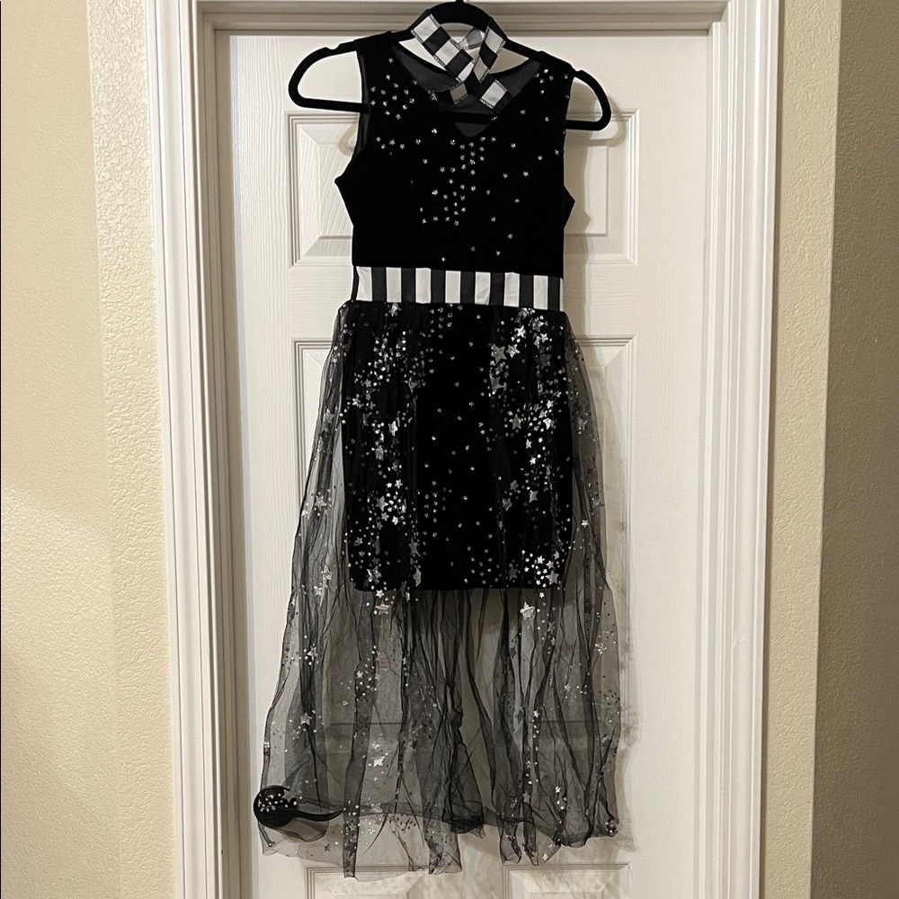Black and White Starry Hat and Striped Outfit Set Witch Halloween